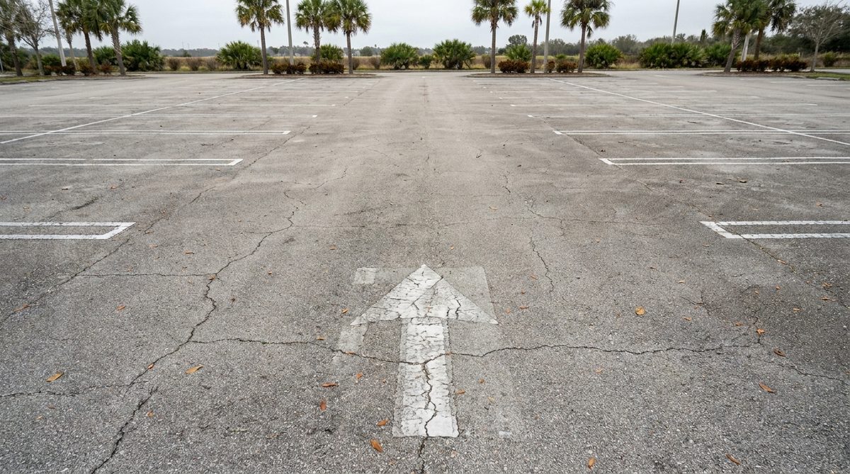 Faded directional arrow on asphalt